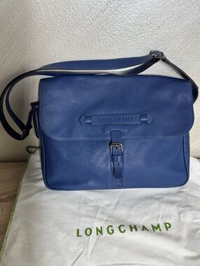 Longchamp Mans Blue 3D Leather Brief Case